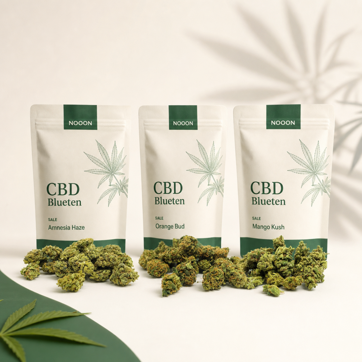 CBD Blüten Sale Trio mit den enthaltenen Originalprodukten